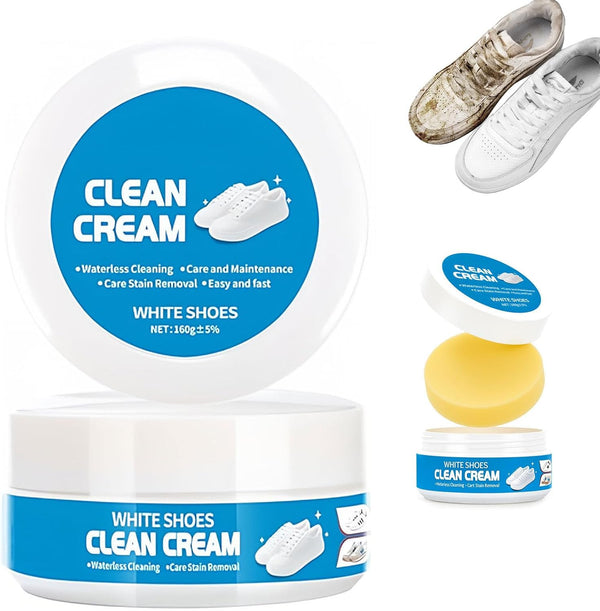 Crema Limpiadora de Zapatos Blancos - Sin Agua con Esponja