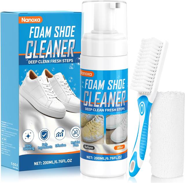 Kit Limpiador de Zapatos en Espuma Nanoxa - Con Cepillo y Toalla 200ml