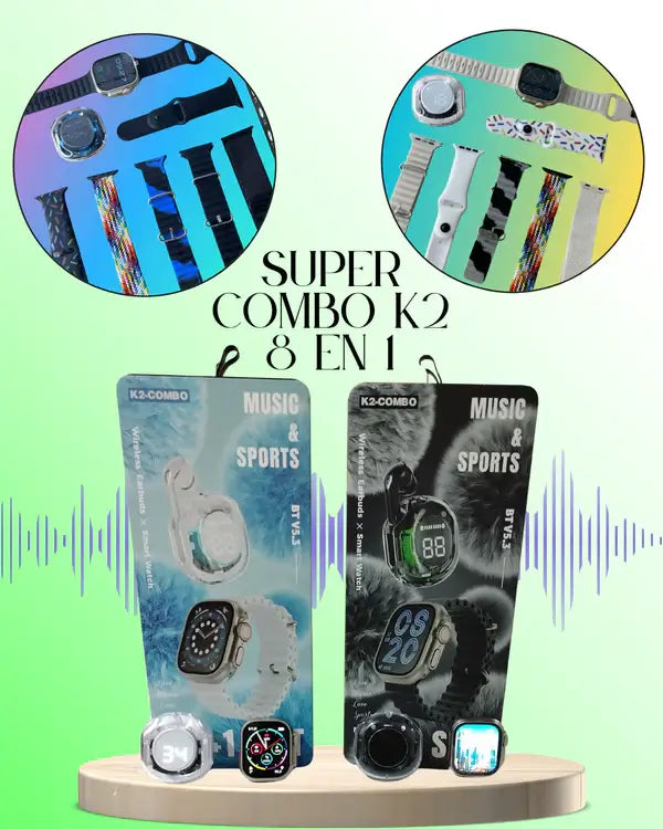 ⌚SUPER COMBO 9 en 1: SMARTWATCH + AUDIFONOS + 7 CORREAS💎